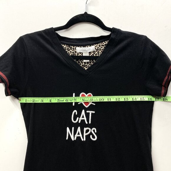 Rene Rofe Cotton Sleepshirt Pajamas, Sz Small, Black w "I Love Cat Naps" Graphic - Picture 4 of 8